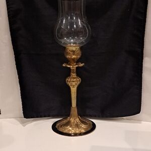 Tall Brass Vtg Hurricane Candle Holder W/etched Glass Shade. Unique Stunning